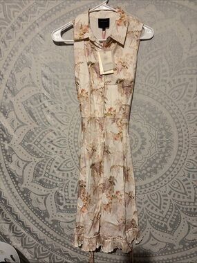 Alex Marie Tracey Floral Linen Blend Pleated Midi Shirtdress 4 NWT Cottagecore